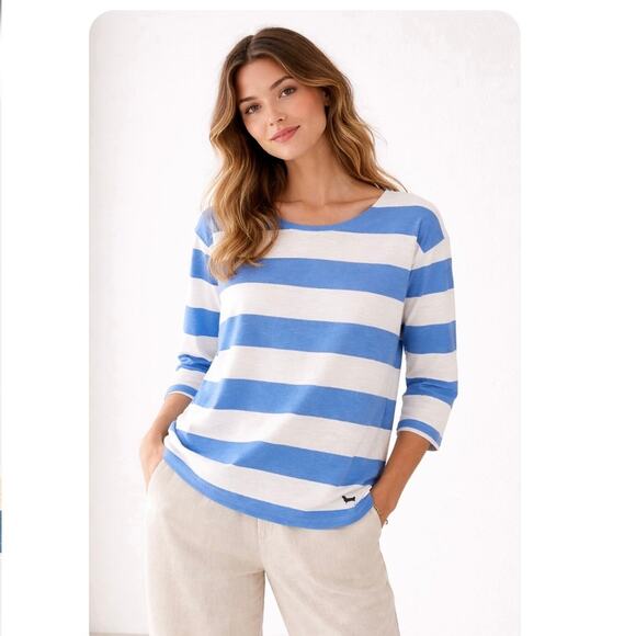 Vintage Tops - Black Dog Cape Cod Blue White Striped Tee Coastal Long Sleeve Size Large